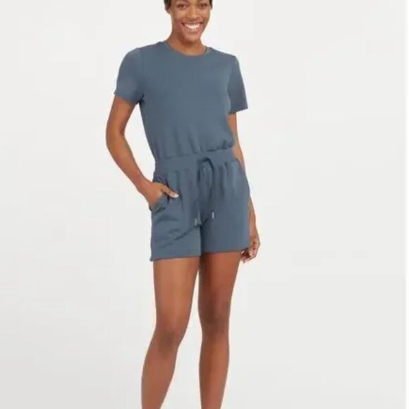 SPANX Air Essentials AirLuxe Short Sleeve Romper XL Storm Blue AirEssentials - Picture 2 of 16